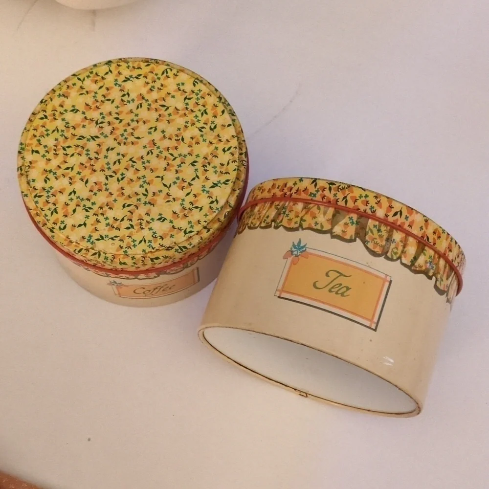 Vintage Coffee & Tea Tin Metal Canisters by CHEINCO with strawberry jar design